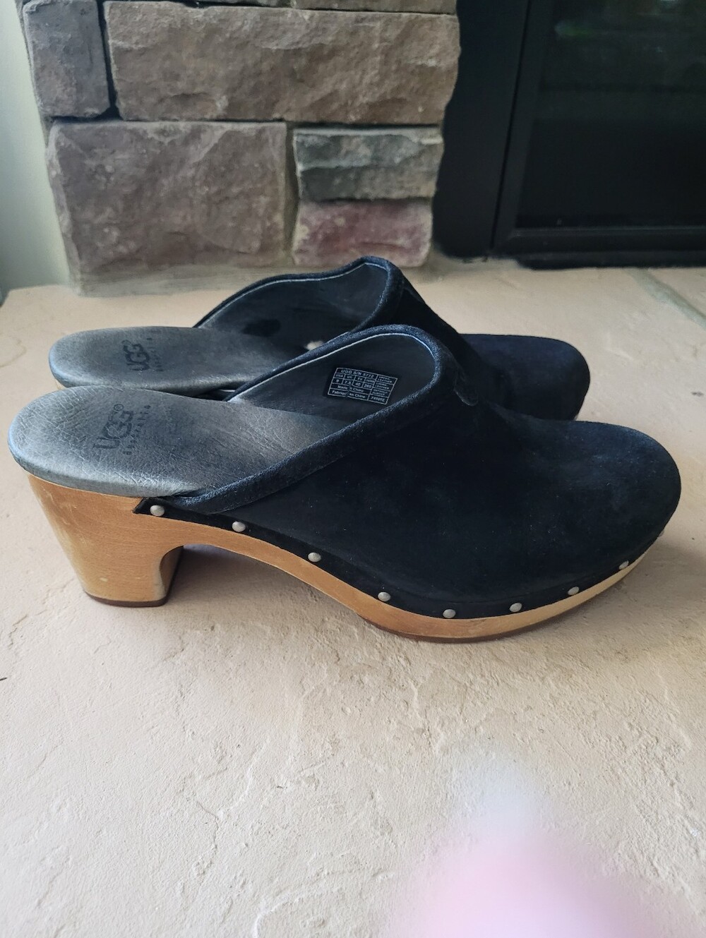 UGG Abbie Black Suede Platform Clogs USA Size 9